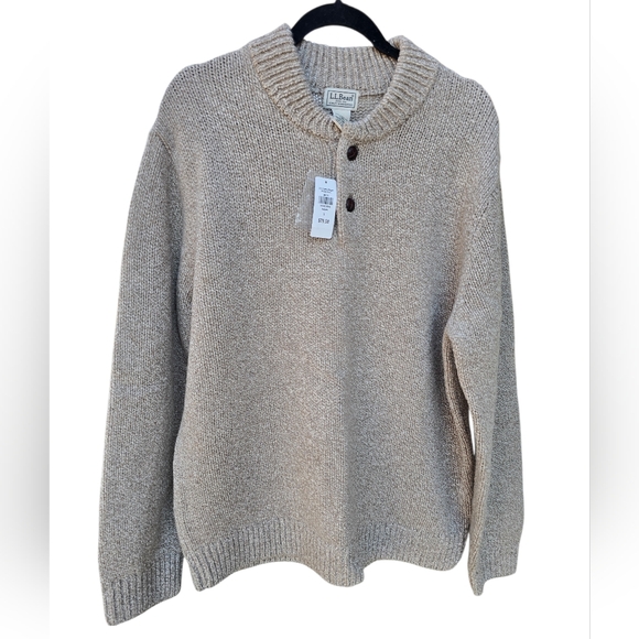 L.L.Bean Classic Rag Wool Sweater Henley 100% Lambs Wool Large 285174 - Picture 3 of 8